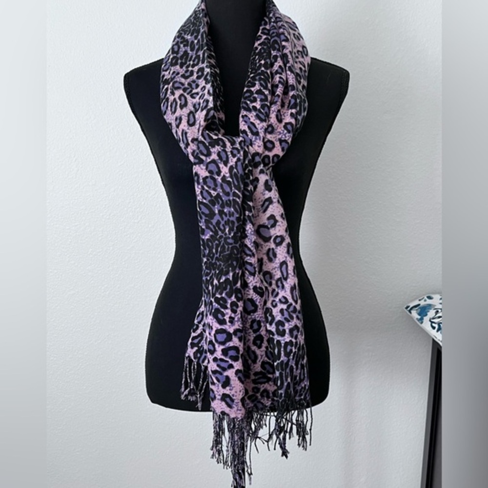 Leopard Print Scarf with Fringe
